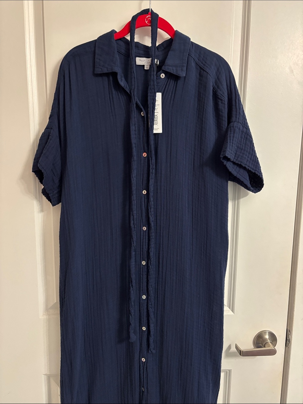 NWT Michael Stars Admiral Navy Button-Front Maxi Shirt Dress with Tie Waist - Picture 4 of 7